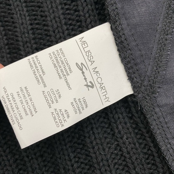 Melissa McCarthy Seven 7 Black Faux Leather Ribbed Knit Cardigan Sweater Small - Picture 6 of 16